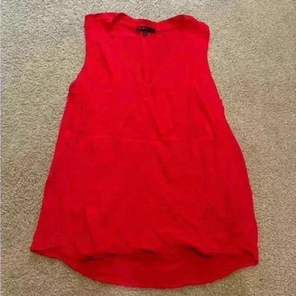 Gibson Women’s Large Tank Top Ruffle Holiday Patriotic Cherry Red Gauze Flowy - Picture 2 of 10